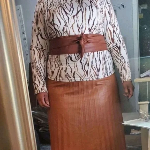 Plus size brown faux leather corset wide waist boho cinch obi belt - Picture 3 of 11